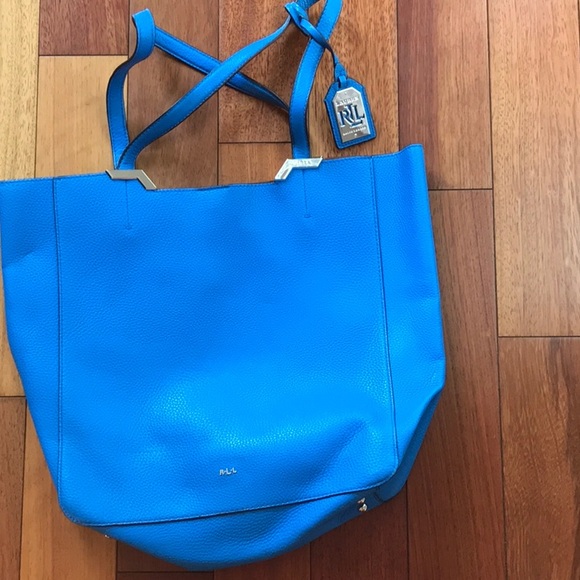 Ralph lauren blue leather tote - Picture 1 of 10